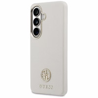 Guess dėklas Rhinestone Round Logo MagSafe skirtas Samsung Galaxy S26 Plus smėlio spalvos