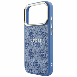 Dėklas Guess PU Leather 4G Gold Frame Embossed MagSafe Apple iPhone 18 Pro Max mėlynas