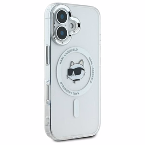 Karl Lagerfeld IML Metal Choupette Head Magnetinis iPhone 16 dėklas - baltas