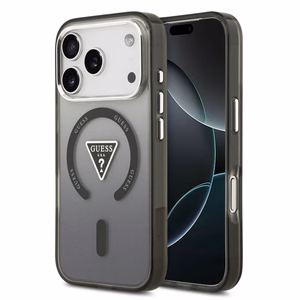 GUESS magnetinis dėklas telefonui IPHONE 17 Pro, suderinamas su MagSafe GUHMP17LHGTMLCGK (IML gradientinis dėklas su trikampiu logotipu) juodas