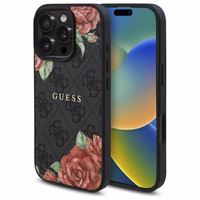 Guess GUHMP16XP4ROPEMCK iPhone 16 Pro Max 6.9" juodas kietas dėklas su 4G gėlių raštu MagSafe