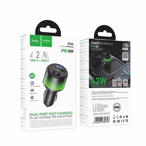 Car ransmiter bluetooth Hoco 2 x USB A + USB C QC3.0 PD 42W E166 black