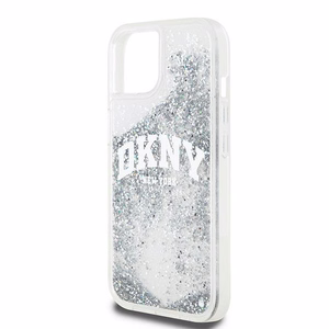 DKNY skystojo blizgučio didelio logotipo dėklas telefonui iPhone 15 / 14 / 13 - baltas
