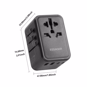 Įkroviklis Essager Travel Global 2 Juodas 65W (3xPD / 2xQC3.0) (EU / US / UK)