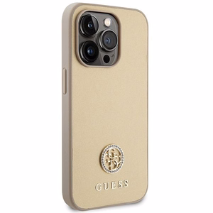 Guess GUHCP15LPS4DGPD iPhone 15 Pro 6.1" auksinis/auksinis kietas dėklas Strass Metalinis Logotipas