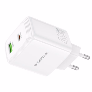 Borofone sieninis įkroviklis BN30 Cargador GaN - USB + Type C - QC 3.0 PD 45W baltas