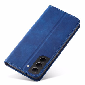 Magnet Fancy dėklas telefonui Samsung Galaxy S22+ (S22 Plus) su pinigine ir kortelių laikikliu, mėlynas