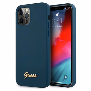 Guess GUHCP12LLSLMGBL iPhone 12 Pro Max 6.7" mėlyna/mėlyna kietas dėklas Metal Logo Script