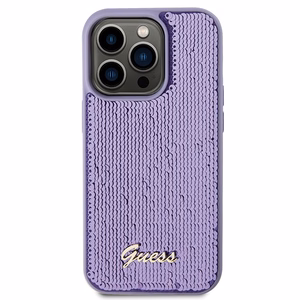 Guess Sequin Script Metal dėklas telefonui iPhone 15 Pro - violetinė