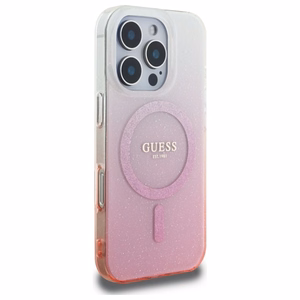 Guess IML Blizgučių gradientas Magnetinis dėklas telefonui iPhone 16 Pro - rožinis
