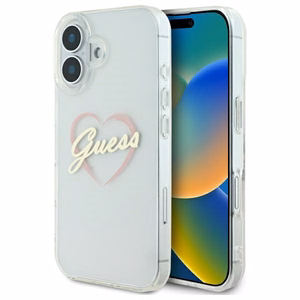 Guess IML Heart iPhone 16 dėklas telefonui - Skaidrus