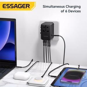 Įkroviklis Essager Travel Global 2 Juodas 65W (3xPD / 2xQC3.0) (EU / US / UK)