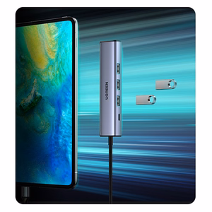 Ugreen CM475 daugiafunkcis šakotuvas USB 3.0 - 3x USB / Ethernet RJ-45 / USB Type-C PD - pilkas