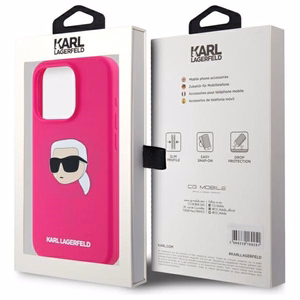 Karl Lagerfeld KLHMP15LSKHPPPLF iPhone 15 Pro 6.1" fuksijos/fuksijos kietas dėklas Silikoninis Karl galvos spaudinys MagSafe