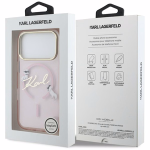 Karl Lagerfeld IML Choupettes Karl Script Logo MagSafe Dėklas for iPhone 17 Pro - rožinis