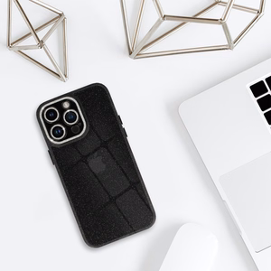 Dėklas fotoaparatui Iphone 13 Pro Max su skystais blizgučiais - juodas
