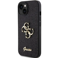 Guess Glitter Script Big 4G dėklas telefonui iPhone 15 - juodas