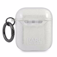 Karl Lagerfeld blizgus Karl's Head dėklas AirPods 1/2 ausinėms - sidabrinis