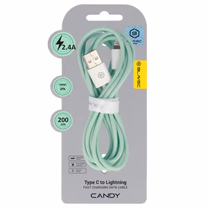 Blavec Kabelis Candy pynėtas - USB to Lightning - 2,4A 2 metres Apple CarPlay (CCA-UL24GN20) žalias