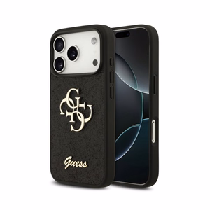 Dėklas Guess PU Fixed Glitter 4G Metal Logo Apple iPhone 18 Pro juodas