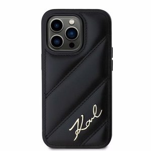 Karl Lagerfeld Diagonal Quilted Script dėklas telefonui iPhone 14 Pro - juodas
