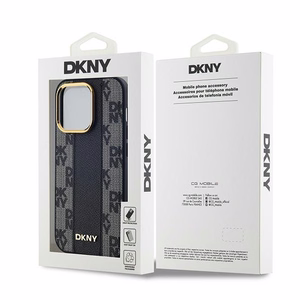 DKNY Odinis langeliais raštuotas magnetinis dėklas iPhone 14 Pro - juodas
