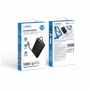 Išorinė baterija 10000 mAh with built-in laidas USB C QC3.0 PD 2A 22,5W K1C W1189 juodas