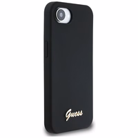 Guess Silicone Script Metal Logo MagSafe dėklas telefonui iPhone 16e - juoda