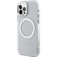 Guess Metal Outline MagSafe dėklas iPhone 12 / iPhone 12 Pro – sidabrinis