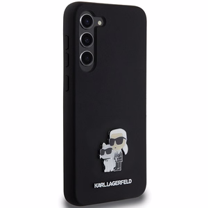 Karl Lagerfeld Silikoninis Karl&Choupette Metal Pin dėklas Samsung Galaxy S24+ - juodas
