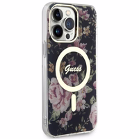 Guess GUHMP14XHCFWSK iPhone 14 Pro Max 6.7" juodas kietas dėklas Flower Magnetinis