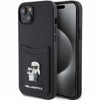 Karl Lagerfeld Saffiano Cardslot Karl&Choupette Metal Pin Dėklas telefonui iPhone 15 - juodas