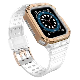 Apsauginė apyrankė Apple Watch 42/44/45mm šarvuotas dėklas - balta, rožinis auksas