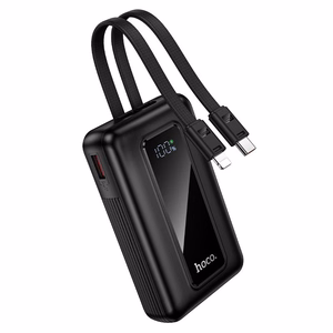 Hoco J162 išorinė baterija su integruotais USB-C ir Lightning laidais, 10000 mAh, QC, PD, 22,5 W, juoda