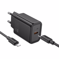 Įkroviklis telefonui Hoco USB C QC PD 30W + kabelis USB C į Lightning N62 juodas