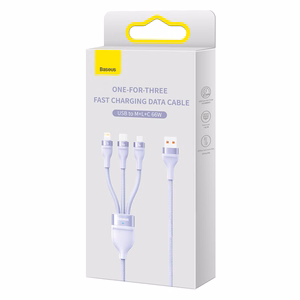 Baseus kabelis Flash Series II 3 in 1 - USB į Type C, Lightning, Micro USB - 66W 6A 1,2 metro (CASS040005) violetinis