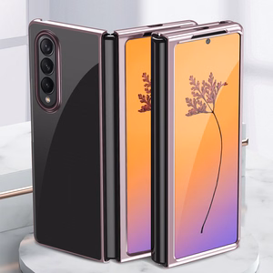 Plating dėklas telefonui Samsung Galaxy Z Fold 4 su metaliniu rėmeliu mėlynas