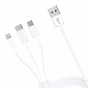 3mk 3-in-1 laidas USB-A - microUSB / Lightning / USB-C 1.2m 20V/2.4A 15W, baltas