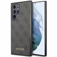 Guess GUHCS23LG4GFGR S23 Ultra S918 pilkas/pilkas kietas dėklas 4G Metalinis Auksinis Logotipas
