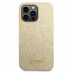 Guess Glitter Script dėklas telefonui iPhone 14 Pro - auksinis