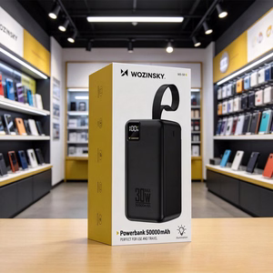 Wozinsky W8-B 50000mAh 30W išorinė baterija, 2xUSB-A, 2xUSB-C, USB micro, su žibintuvėliu, juoda