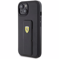 Ferrari Grip Stand Metal Logo dėklas iPhone 15 – juodas