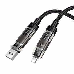 Laidas 4in1 USB A/C į USB C/Lightning Hoco 240W 1,2 m U151 juodas