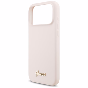 rožinis Guess Silicone Script Metal Logo MagSafe dėklas Iphone 18 Pro Max / iPhone 17 Pro Max