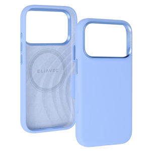 Liavec Silky dėklas su metaliniu kameros rėmeliu, skirtas iPhone 18 Pro/17 Pro, šviesiai mėlynas