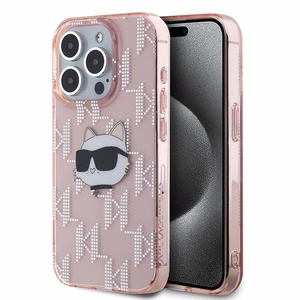Karl Lagerfeld IML Choupette galvos ir monogramos dėklas iPhone 15 Pro - rožinė