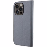 Karl Lagerfeld KLBKP14LSANKCPG iPhone 14 Pro 6.1" knygos tipo dėklas sidabrinis Saffiano Karl & Choupette