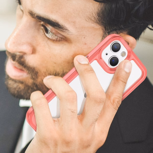 Outer Space dėklas telefonui iPhone 14 Plus kietas dangtelis su geliniu rėmeliu raudonas