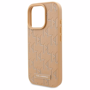 Karl Lagerfeld odinis monogramos metalinio logotipo magnetinis dėklas telefonui iPhone 16 Pro - smėlinis