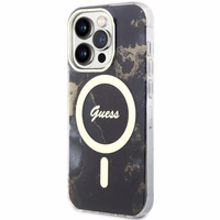 Guess GUHMP14XHTMRSK iPhone 14 Pro Max 6.7" juodas kietas dėklas Golden Marble Magnetinis